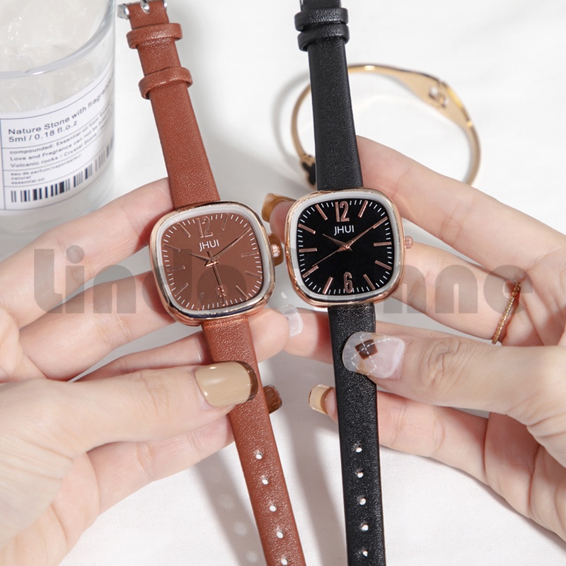 Jam Tangan Jhui Wanita Analog Strap Pu Leather Dial Kotak Model Terbaru - Jam Tangan Murah