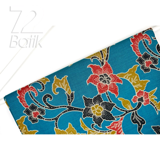 KAIN BATIK PREMIUM Bahan Katun Motif Kembang Warna Biru Tosca Toska Kuning Merah 723080 Cap 72 Jarik Jarit Samping Kebat Panjang Batik Katun Modern Premium Bahan Seragam Batik Pernikahan Kantor Keluarga Murah Kamen Jadi Batik Bali Lembaran