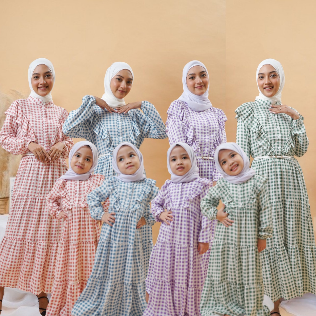 Baju Muslim kotak Frill couple/gamis kotak rempel couple