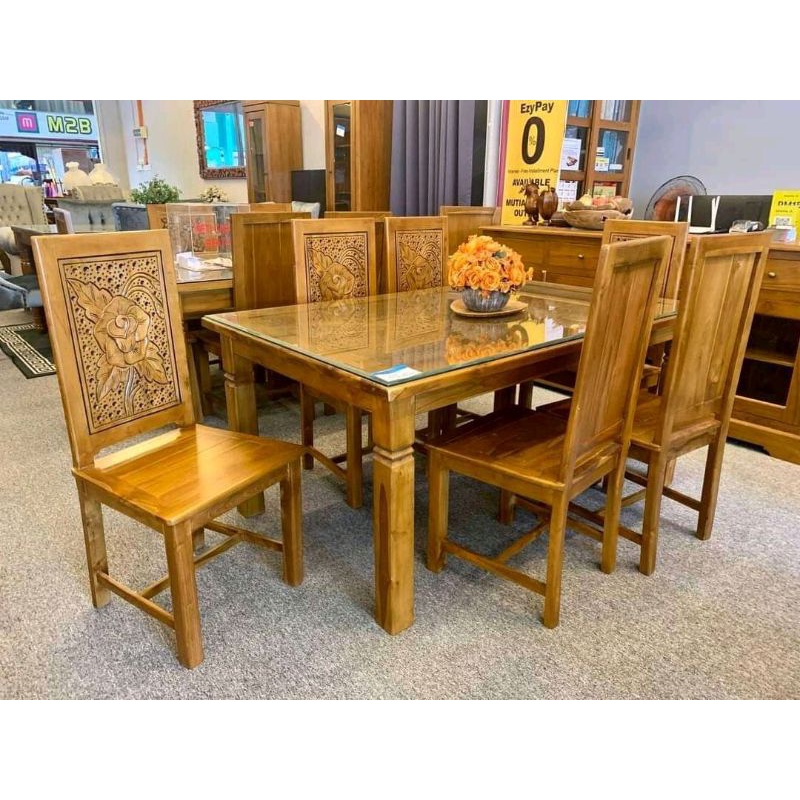 meja makan minimalis kursi 6 free kaca meja