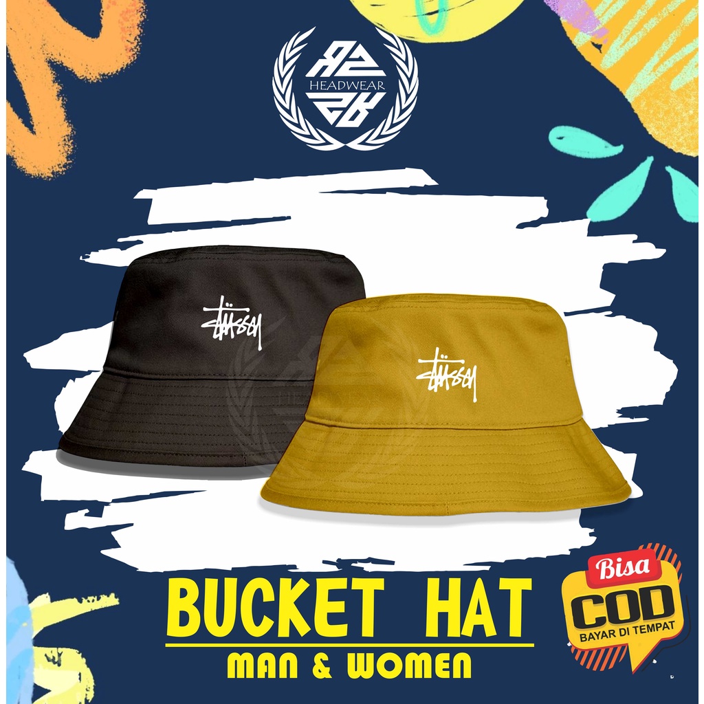 Topi Bucket Pria Wanita Dewasa Bolak Balik 2 Warna Logo Stussy Sablon Premium