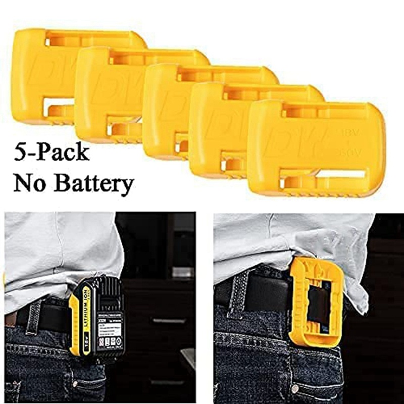 5 Packs Battery Holder Dock Mounts for DeWalt 20V 60V Battery, Wall Panel Shelf Belt Clip Storage Organizer Protector