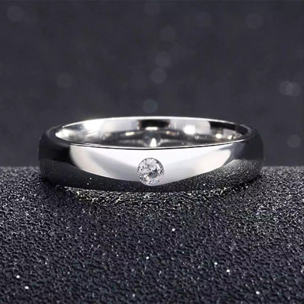 Cincin couple Titanium Stainless steel cembung 1MATA anti karat selamanya Fashion Ring pria wanita