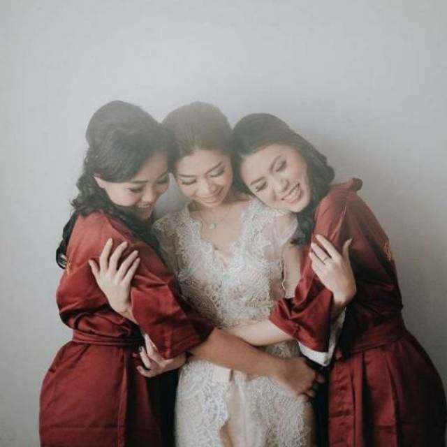 Trivesta Robes - Basic Robe Maroon - Kimono Robe Bridesmaid Satin + Free Bordir (Tulisan Bebas Bisa Nama)