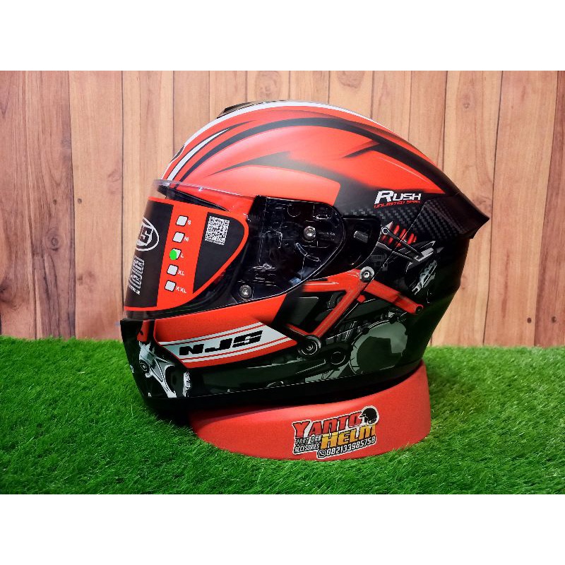 HELM FULL FACE NJS ZX-1 RUSH BLACK DOFF RED  || NJS ZX1 RUSH BLACK DOFF RED ||