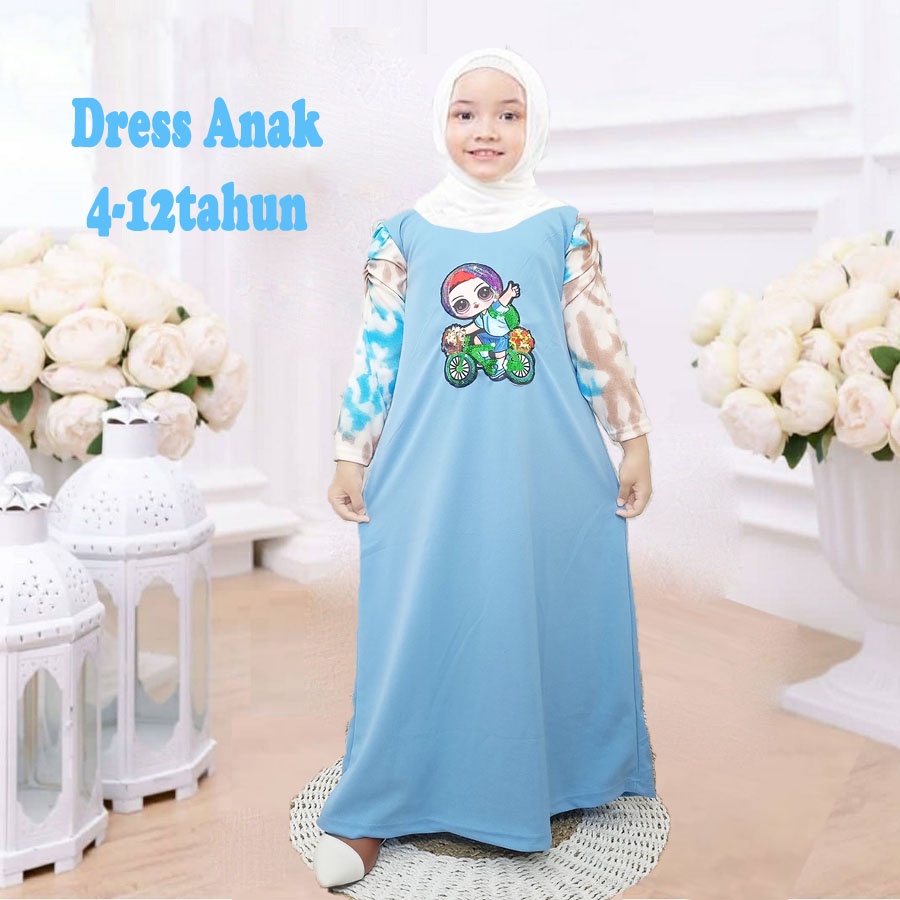 DRESS ANAK PEREMPUAN 4-12tahun CANTIK VIRAL TIEDYE LENGAN KERUT GL FASHION