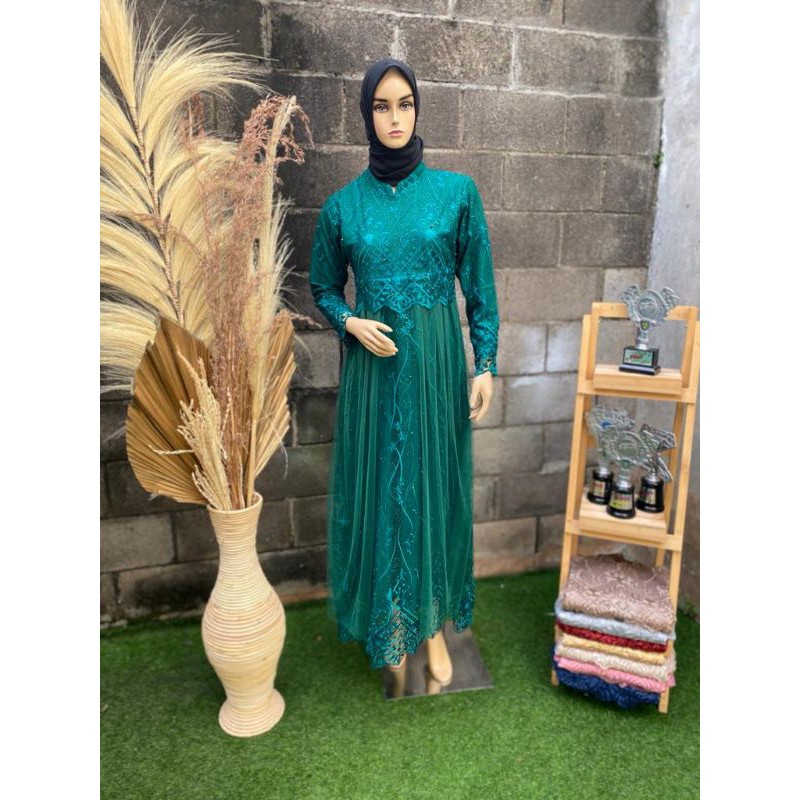 stelan Kebaya Dress Warna Hijau Botol