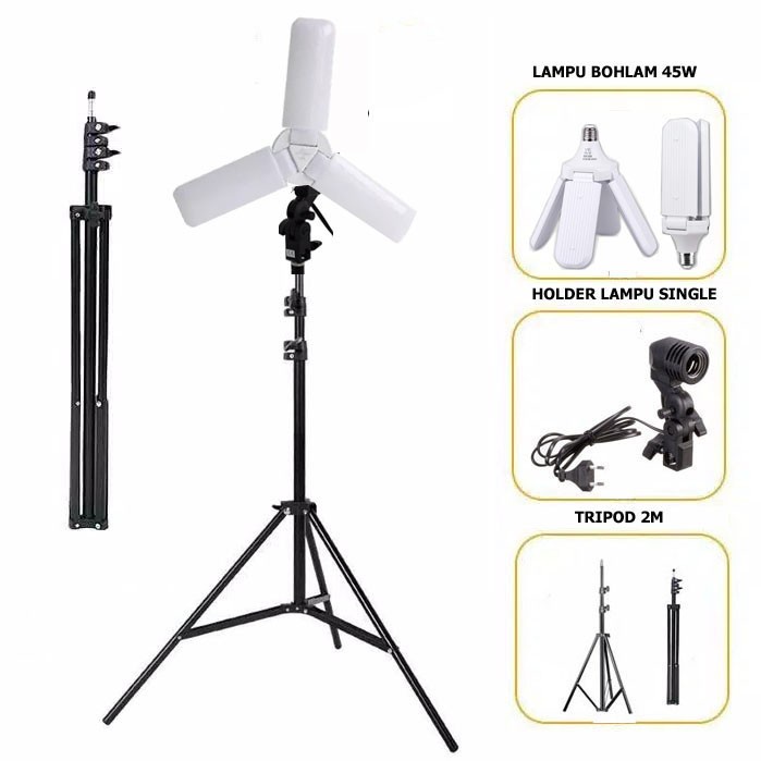 Trend-PAKET KOMPLIT Tripod 2M Plus Lampu Bohlam LED E27 45W / Lampu Makeup / Lampu Selfie