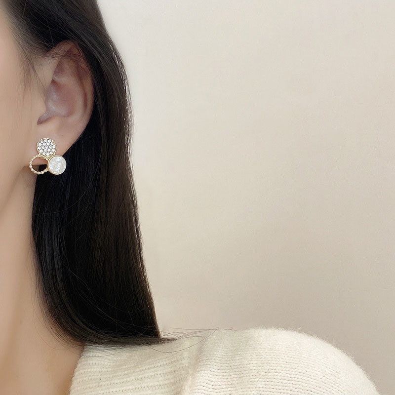 Anting Stud S925 Silver Needle Bentuk Lingkaran Kecil Aksen Berlian