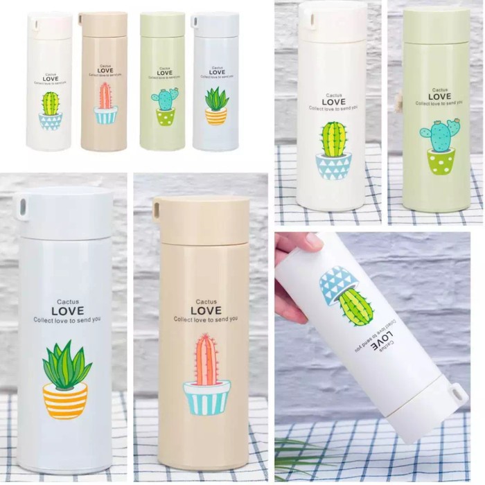 BOTOL KACA Termos Tumbler Unik Motif Tanaman Cactus Glass Material