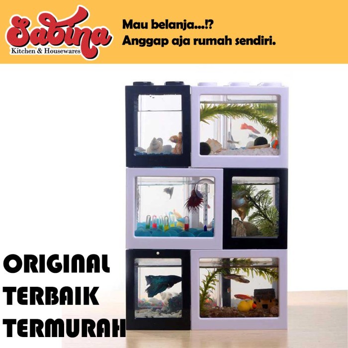 Aquarium 8X8X11CM Mini Lego Block Tank Cupang USB Light LED 2-4 Side