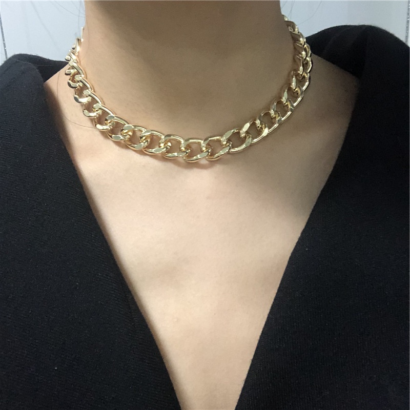 Kalung Rantai Klavikula Tebal Lapisan Ganda Untuk Aksesoris Wanita