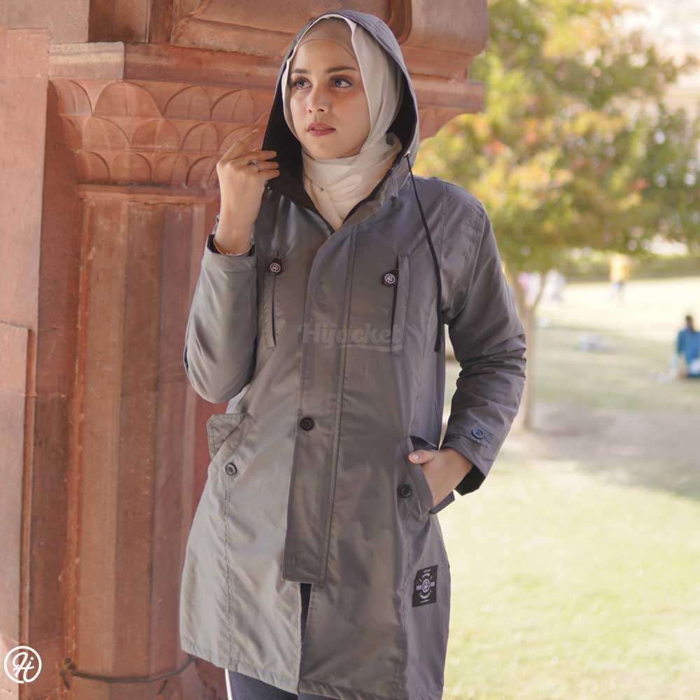 Jaket Jacket Wanita Cewek Muslimah Hijaber Hoodie Cewe Abu Kekinian Terbaru Hijacket Ixora Coldgrey-4
