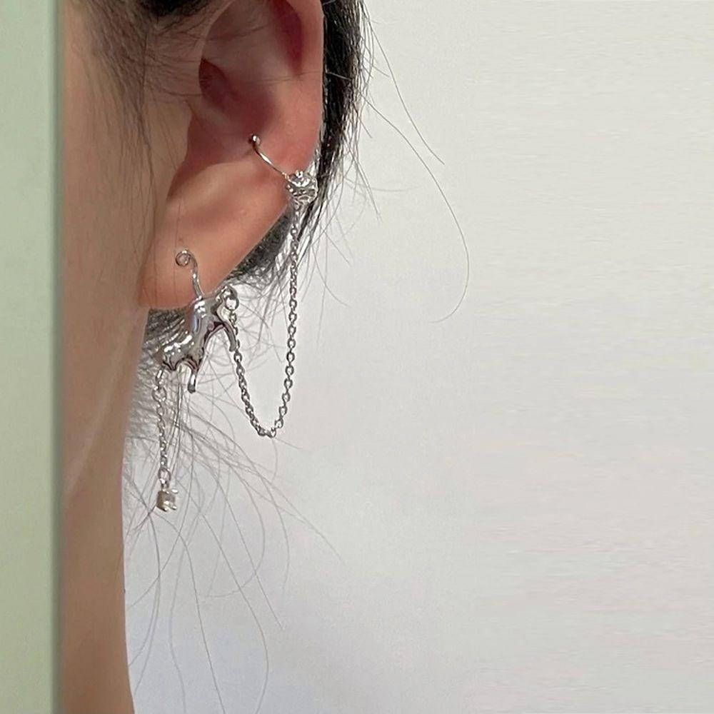 Mxbeauty Wanita Anting Minoritas Warna Solid Y2K Pesta Dengan Rantai Temperamen Alloy Klip Tulang Telinga