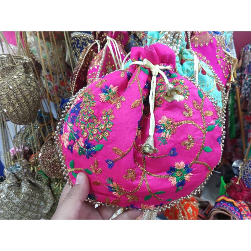 Tas Pesta India Mewah Etnik Kaca Potla Potli Indian