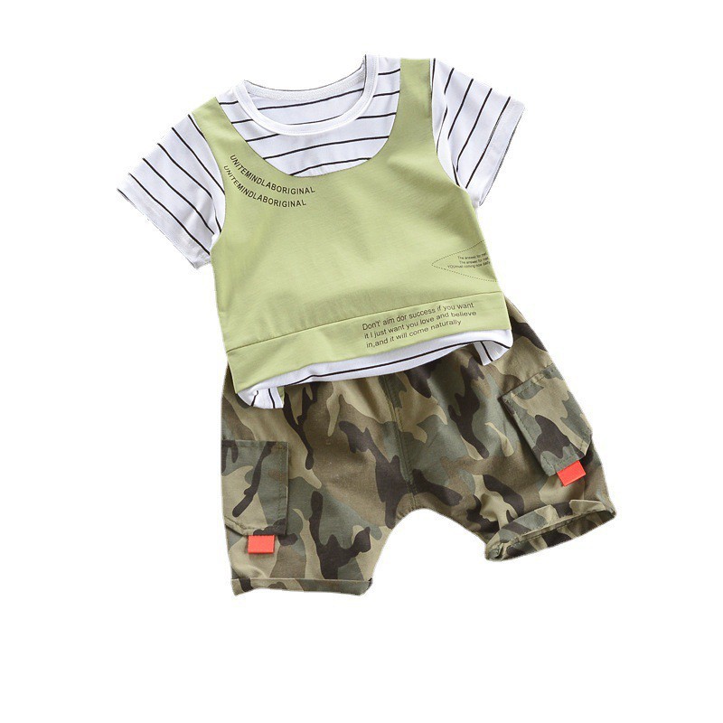 LittleAaron  SET BOY ARMY 21017 EBV Setelan Kemeja Bayi Laki-laki Lengan Pendek