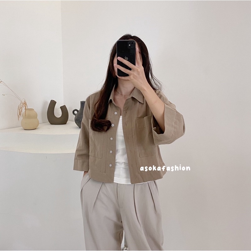 ASOKA Kara Crop Top 991 - Kemeja Crop Oversize - Outer Oversized Shirt Linen