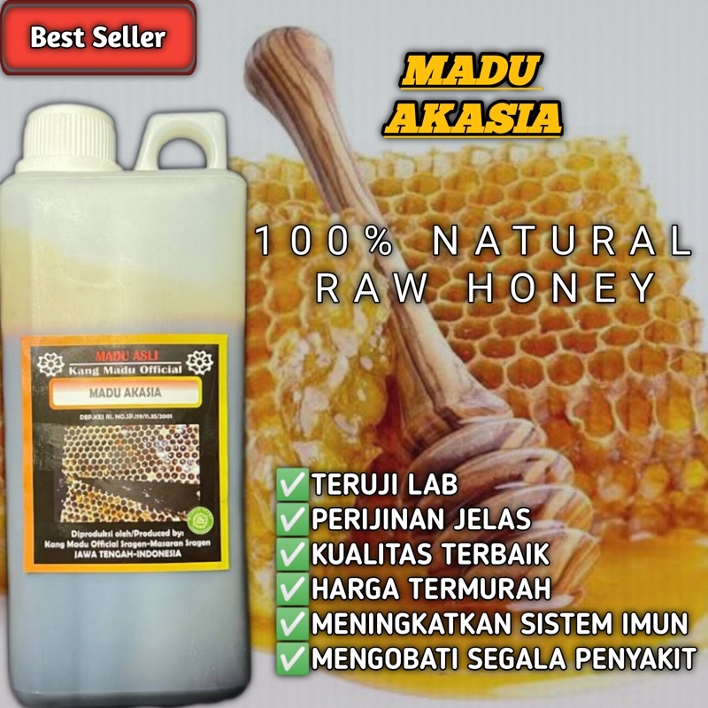 

MADU ASLI MURNI FULL NEKTAR AKASIA PURE RAW HONEY 100% 1kg HERBAL PREMIUM