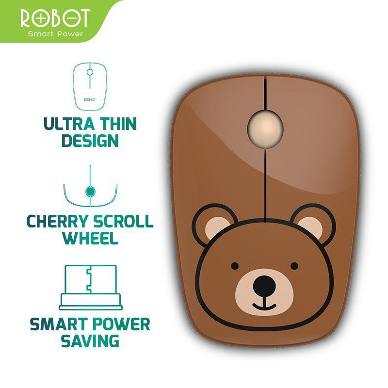 ROBOT Mouse Wireless Motif Brown Bear dan Foxy M220 dan M230 ORIGINAL