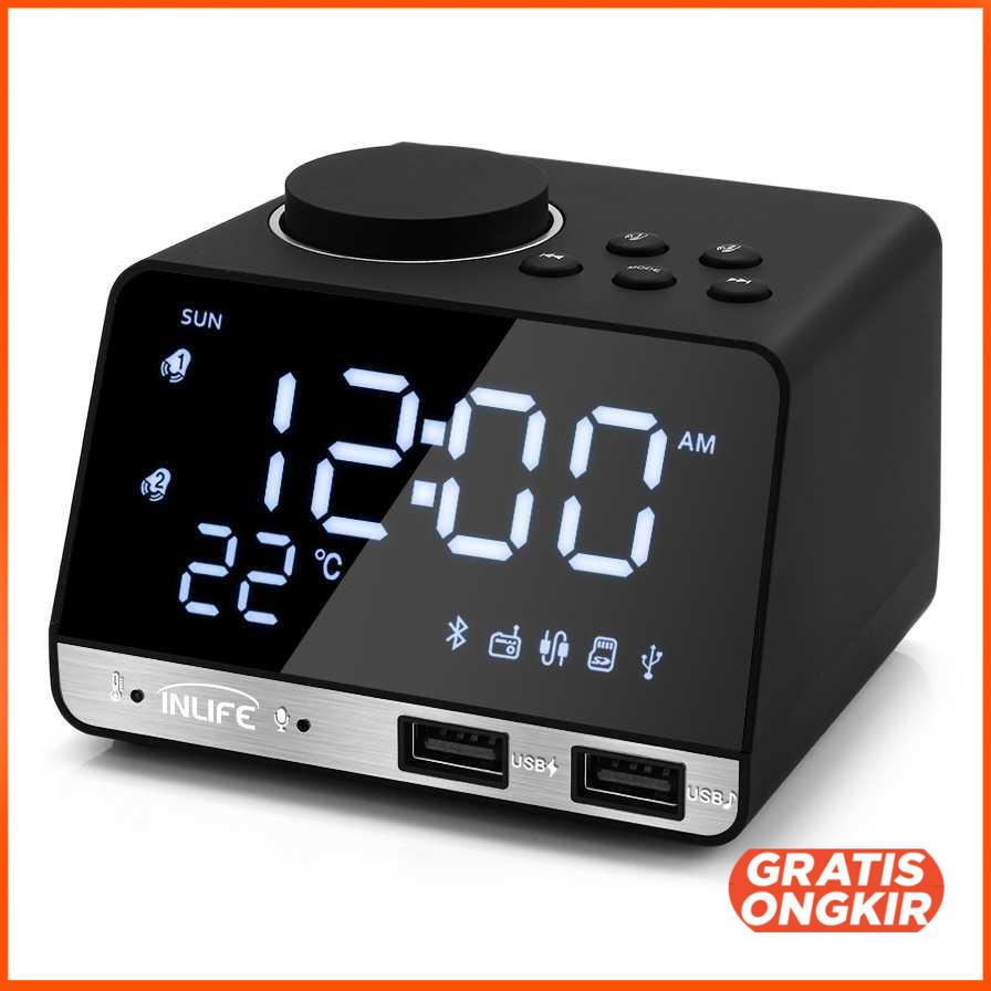 Jam Meja Bluetooth Speaker Alarm Clock Radio USB Charge - K11