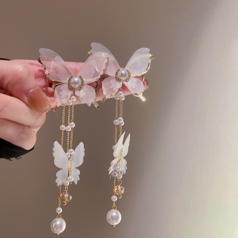 Anting Gantung Panjang Model Kupu-Kupu Dengan Kristal + Mutiara Untuk Wanita Butterfly