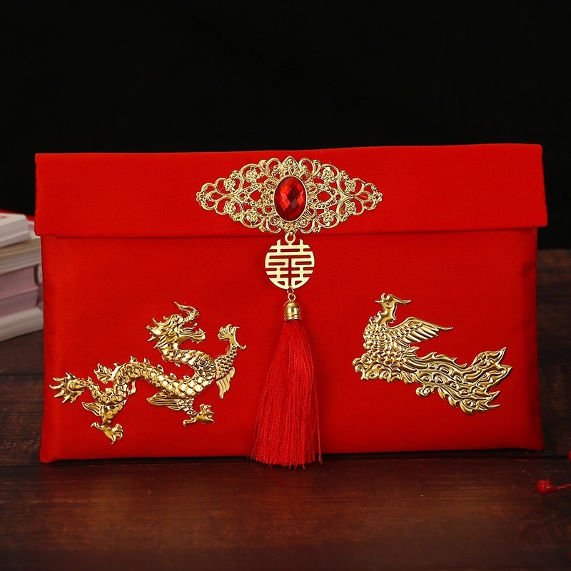 Angpao kain emboss shuangxi / wedding angpao phonix 凤凰