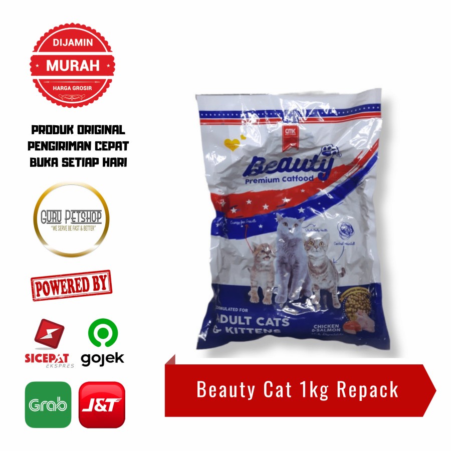 Makanan Kucing Beauty Cat Premium 1kg Repack Adult Kitten Chick Salmon - 1kg Rpack