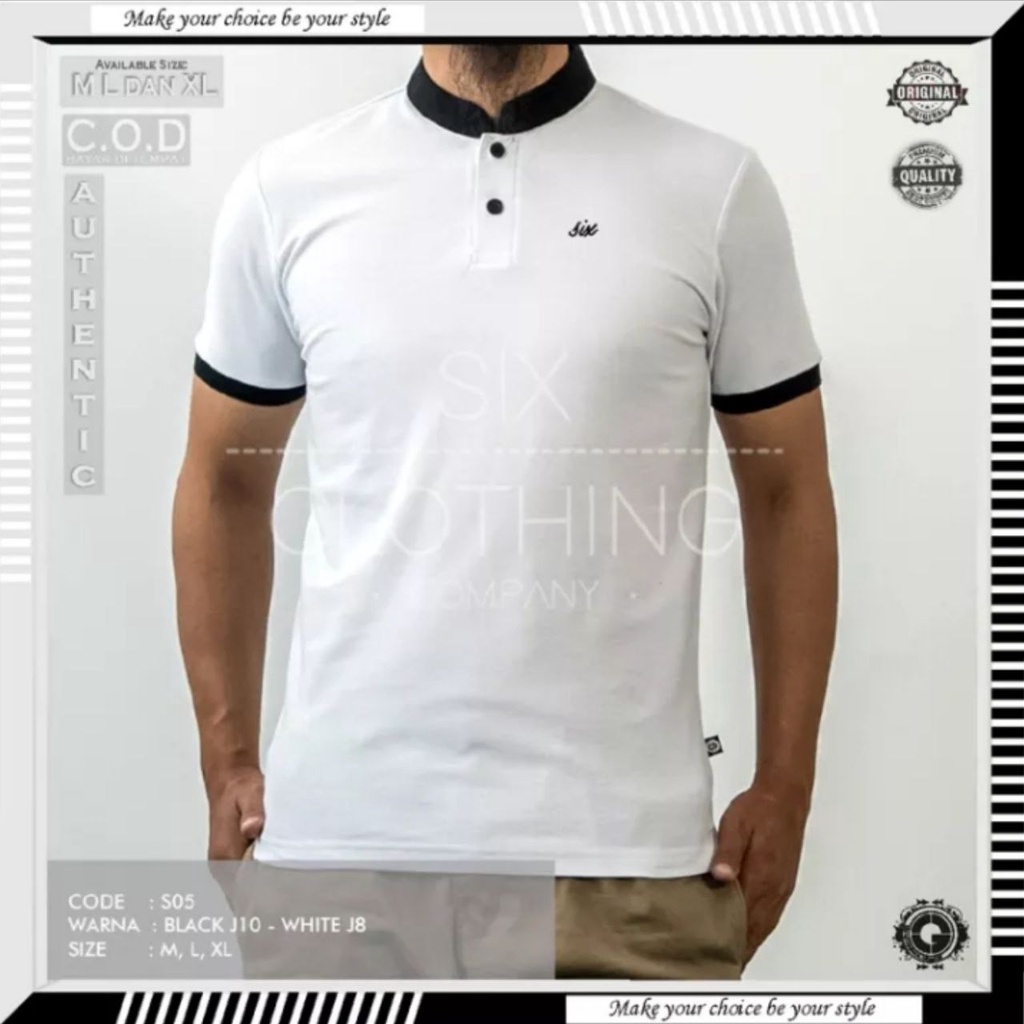 KAOS Six Kerah Gerimis POLO Sanghai Wangki Pria Dewasa 100% Original Premium Pakaian Baju Distro SIX