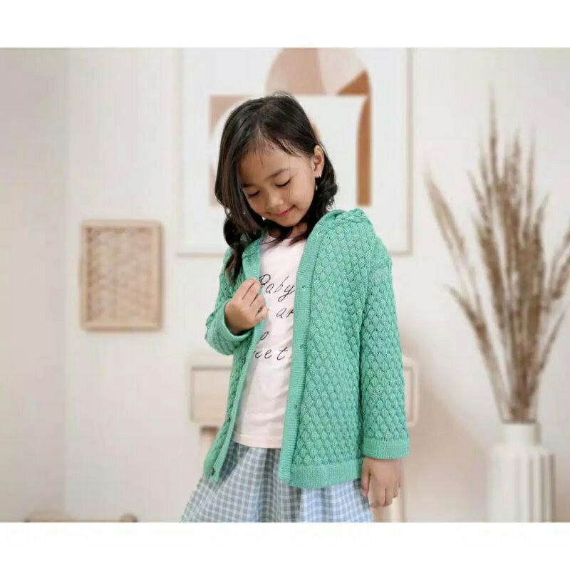 RESTOCK ! Cardigan Rajut Anak Perempuan 4-7th Popcorn Tebal/sweater anak perempuan rajut gemas termurah