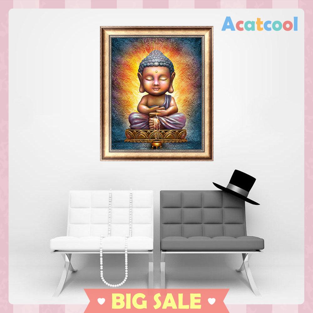 Lukisan Sulaman Berlian 5D Jahitan Bersilang Desain Buddha Model DIY, 36x30cm