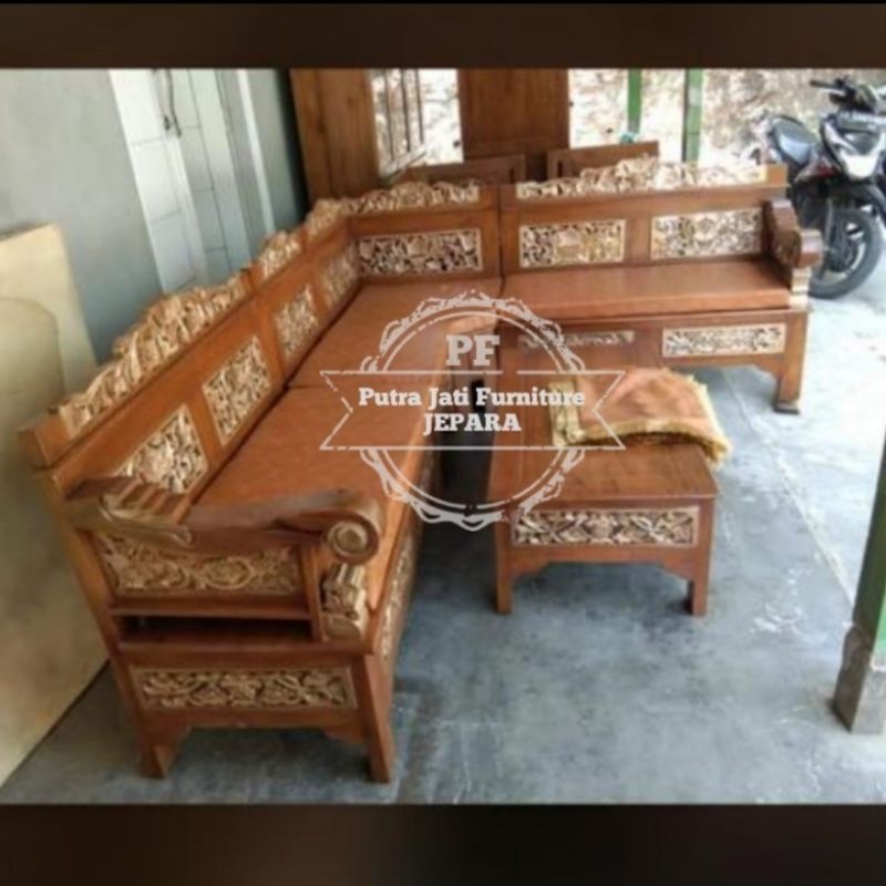 Kursi sudut bagong ruang tamu kayu jati ukir Jepara murah