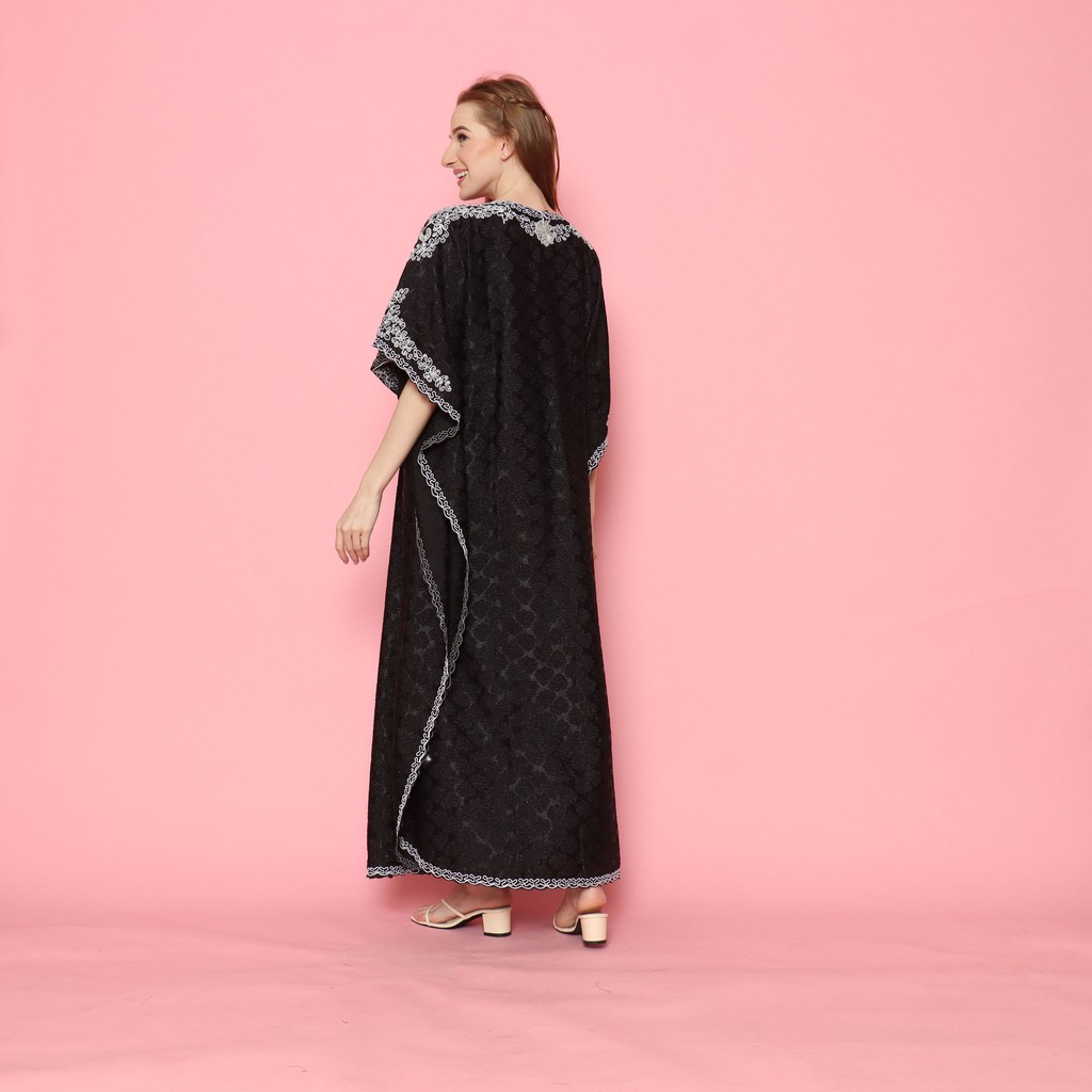 Gamis Wanita Muslim full bordir payet bahan jaguar satin pesta lebaran all size by kaftan sakura