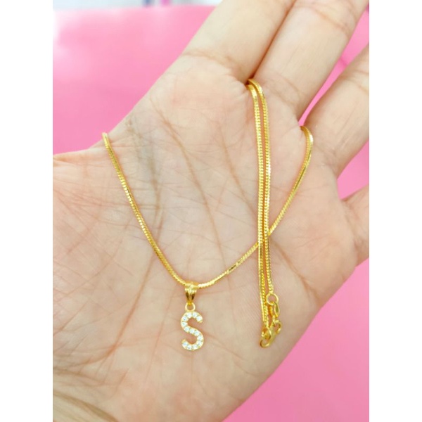 KALUNG KASANDRA DEWASA DAN LIONTIN INISIAL PERAK 925 LAPIS EMAS 24K