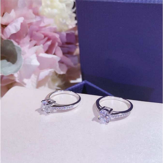 COD❤️Cincin Pernikahan Pertunangan Berlian Fashion Korea Wanita Simulasi Berlapis Perak S925 Sederhana Diamond