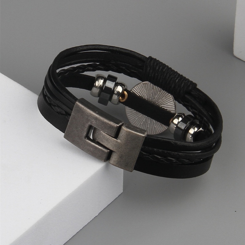 Gelang Kulit Kepang Yin Yang Stainless Steel Gaya Vintage Untuk Pria