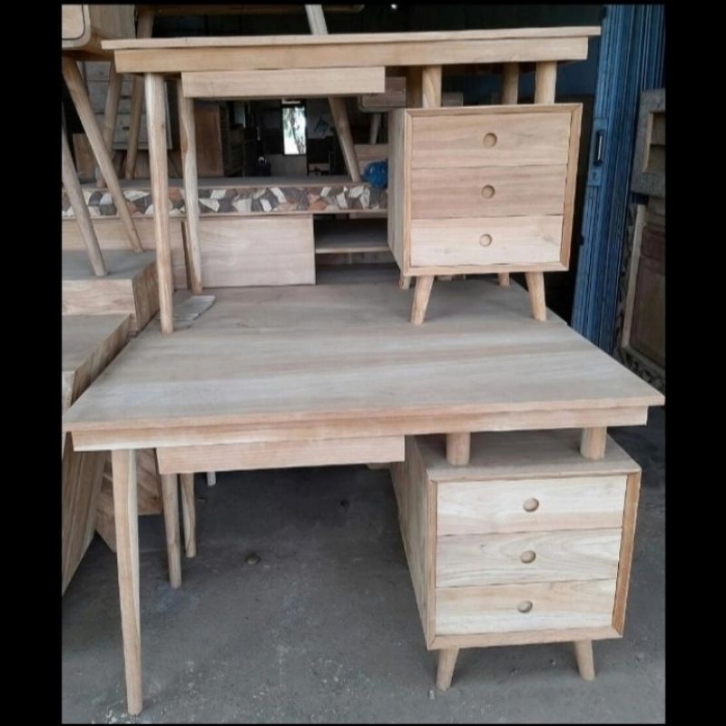 Meja Kantor Retro Laci Kayu Jati Mentahan Jepara
