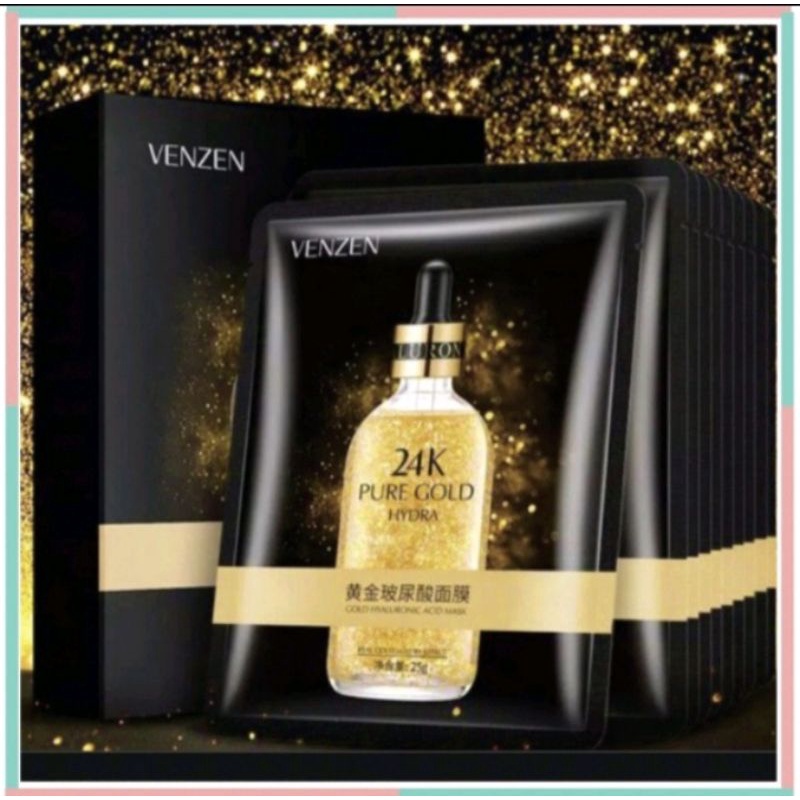 VENZEN 24K Gold Sheet Mask- Masker Wajah Serum Emas BQ019