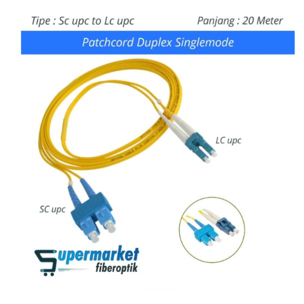 Patchcord Duplex SM Fiber Optik SC UPC - LC UPC 20Meter