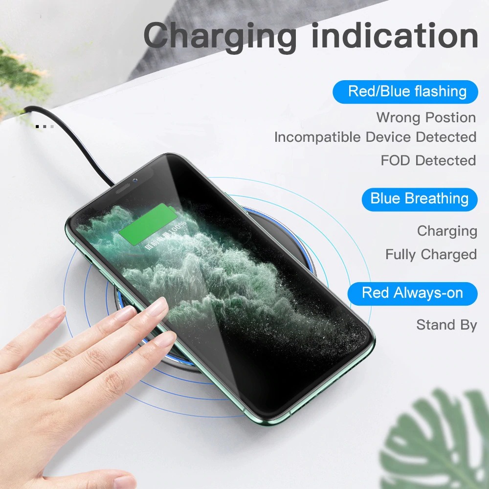 Wireless Charger ESSAGER 15W Qi Fast Charging Pad Mirror Dekstop Port Type C