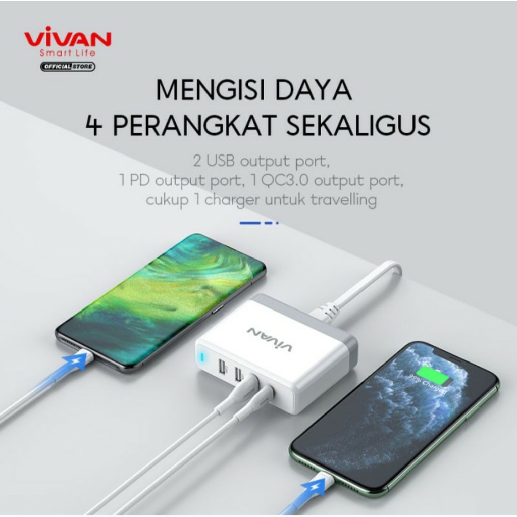 Vivan XQ4 30W 4 USB Output 5.4A Fast Quick Charge USB-C PD QC3.0