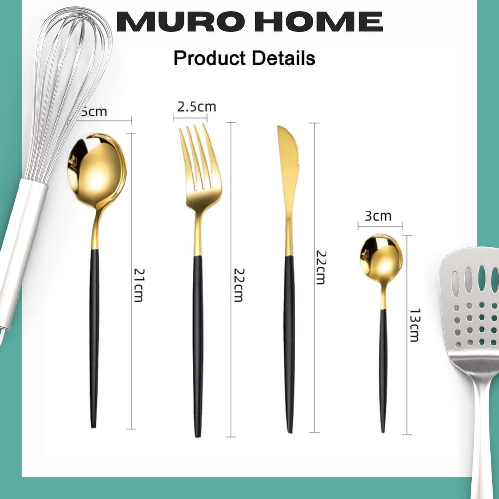 Sendok Makan Cutlery Korea Garpu Set Box Stainless Steel Travel Gold Emas Peralatan Makan Korea