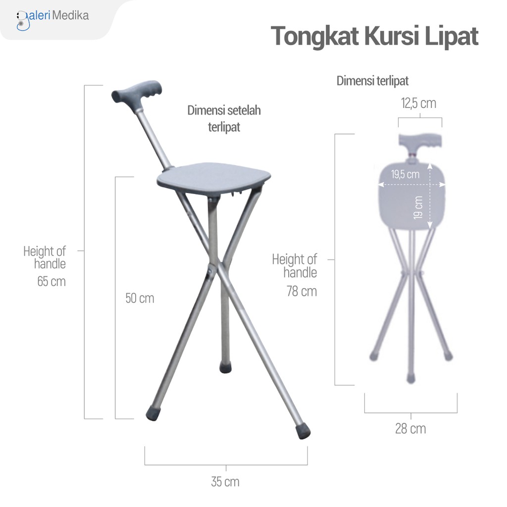 Onemed Tongkat Kursi Lipat - Tongkat Orang Tua