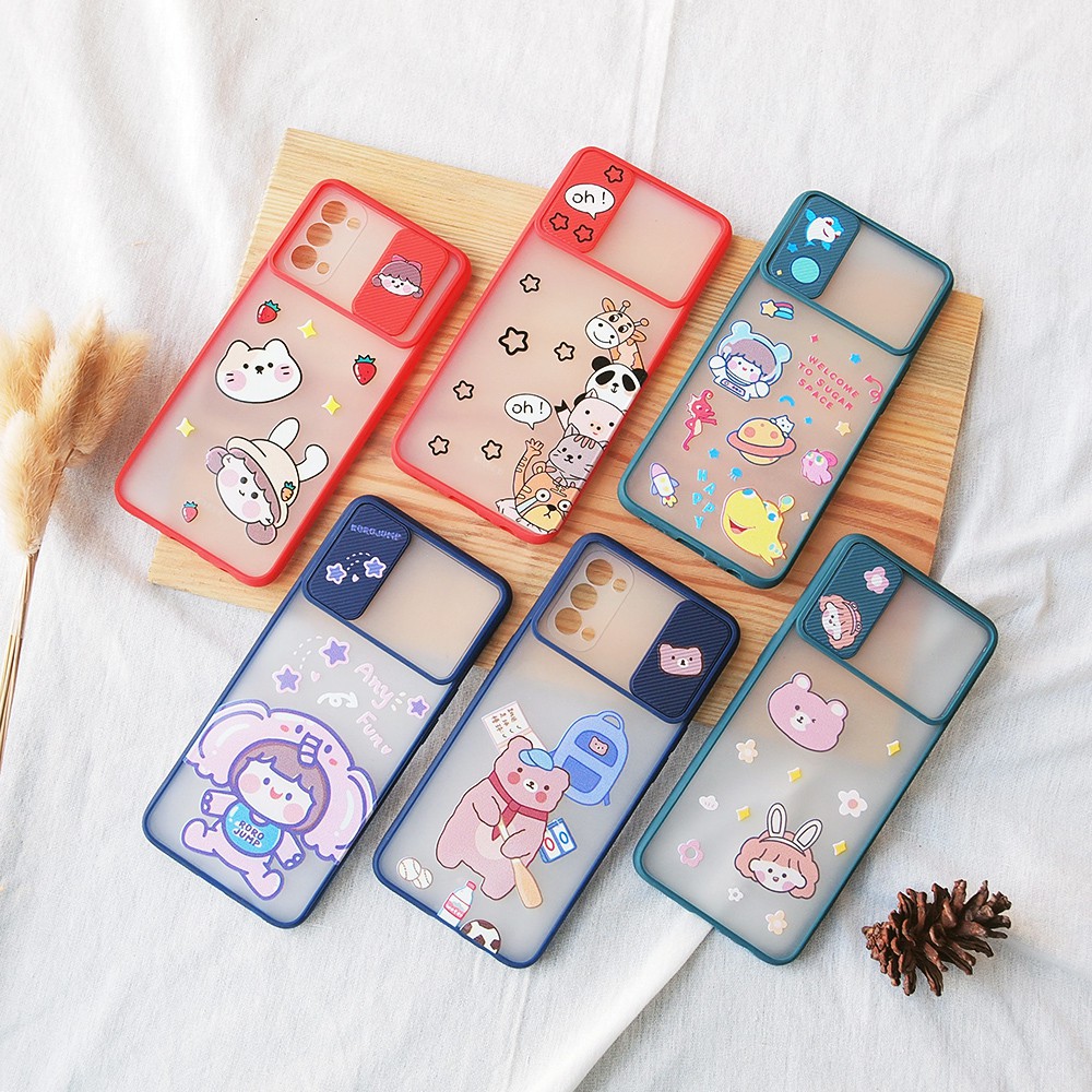 CASE SLIDE GAMBAR KARAKTER OPPO A54 A74 A12 A15 A3S A92 F1S A9 2020 F9 NEO 9 RENO 4 4F RENO 5 5F RUBBER GAMBAR