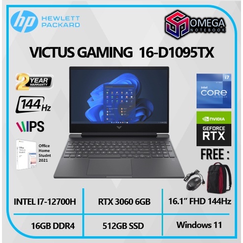 HP VICTUS GAMING 16 D1095TX i7 12700H 16GB 512SSD RTX3060 6GB W11+OHS 16.1FHD IPS 144Hz