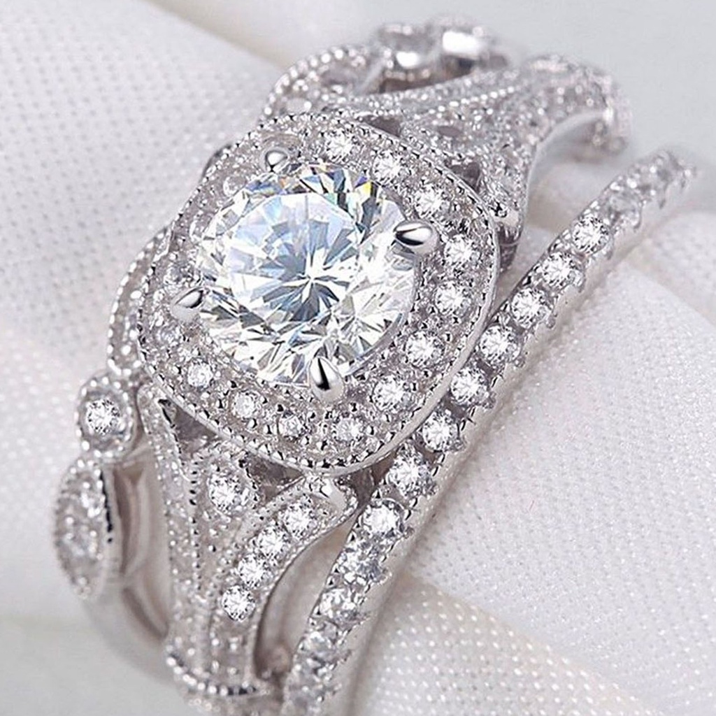 Hu Hu Hu Hu Hu Alat Bantu Pasang Kacamata♡ 3pcs Cincin Wanita Hias Kristal Gaya Populer Kreatif Berkilau Untuk Pertunanganpernikahan