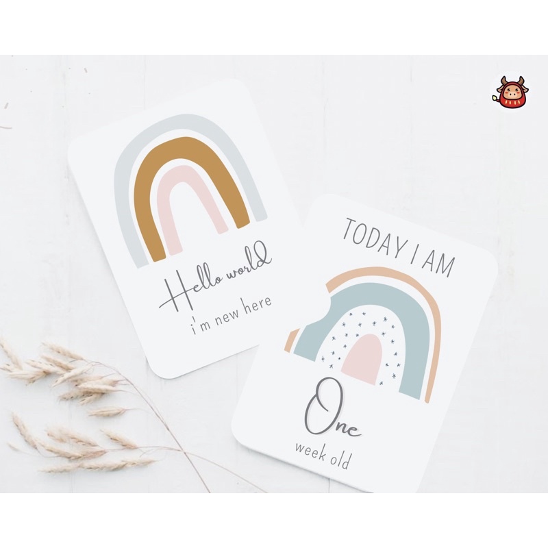 Baby milestone card premium neutral rainbow theme free custom name-Original (i am)