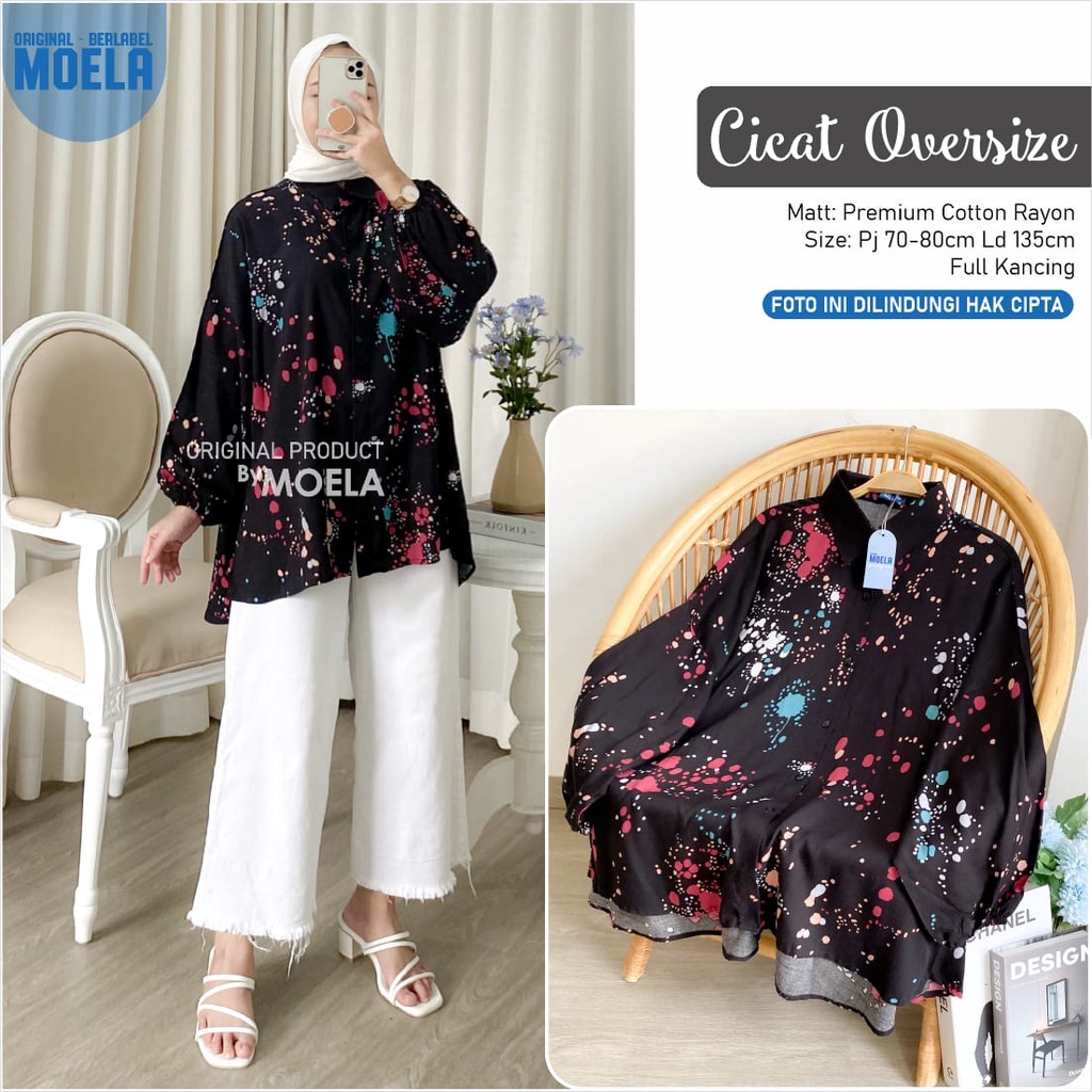 realpict GEA by MOELA ld 140 oversize blouse wanita lengan panjang motif tie dye jumbo VAMIO rayon p