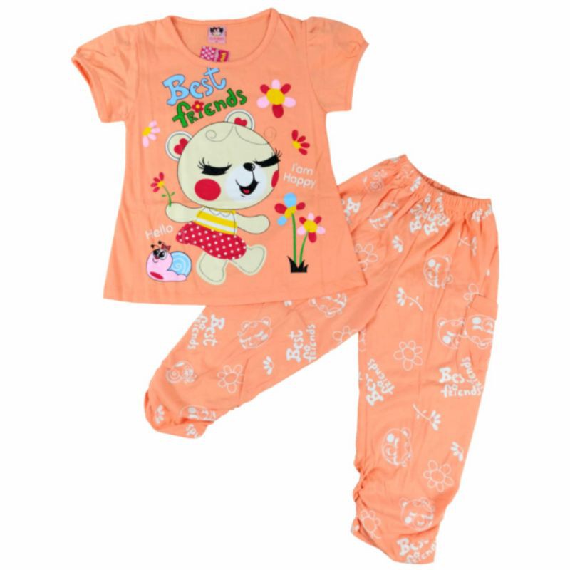 Setelan baju anak perempuan CP Donut motif best friend (sr.A50) warna ungu peach pink fanta