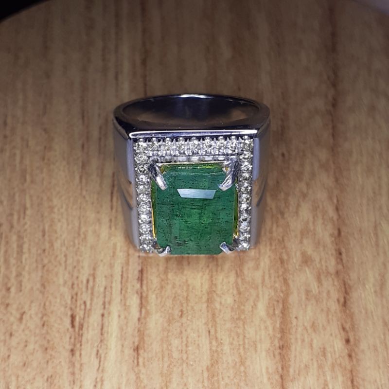 cincin perak pria mewah zamrud dan berlian eropa
