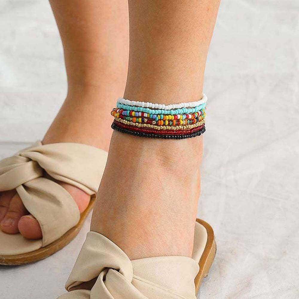 NEEDWAY Gelang Kaki Boho 7Pcs /set Kepribadian Wanita Barefoot Musim Panas Handmade Ankle Bracelets